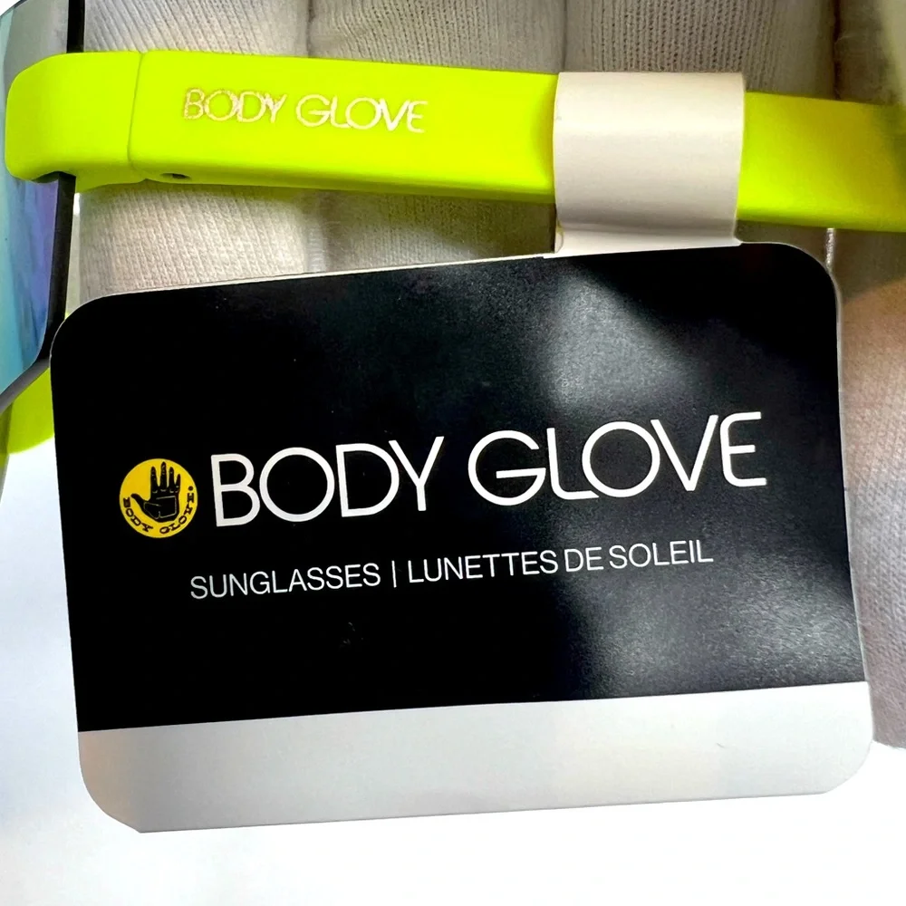 BODY GLOVE SUNGLASSES 100% UVA-UVB PROTECTION, YELLOW FRAME W/GREEN LENSES